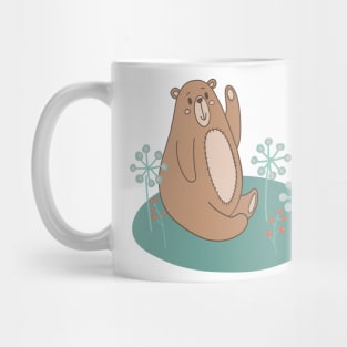 Cute teddybear sitting on the grass among flowers and berries Mug